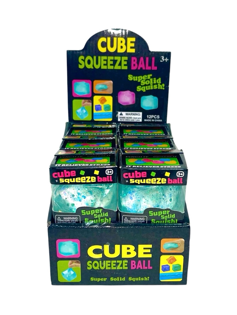 Cube Squeeze Ball - Light Blue Glitter Stress Toy